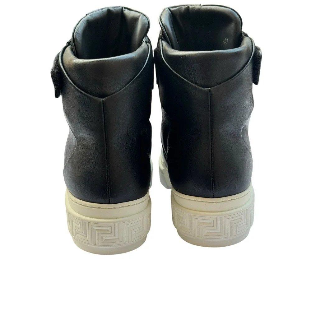 Versace Medusa High Top Sneakers Black Leather Strap Men's IT‎ 40 US 8 New